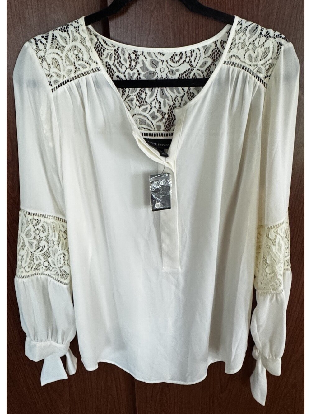 NWT Lane Bryant 10/12 Ivory Lace Tie Neck Blouse Shirt Boho Romantic Cottagecore
